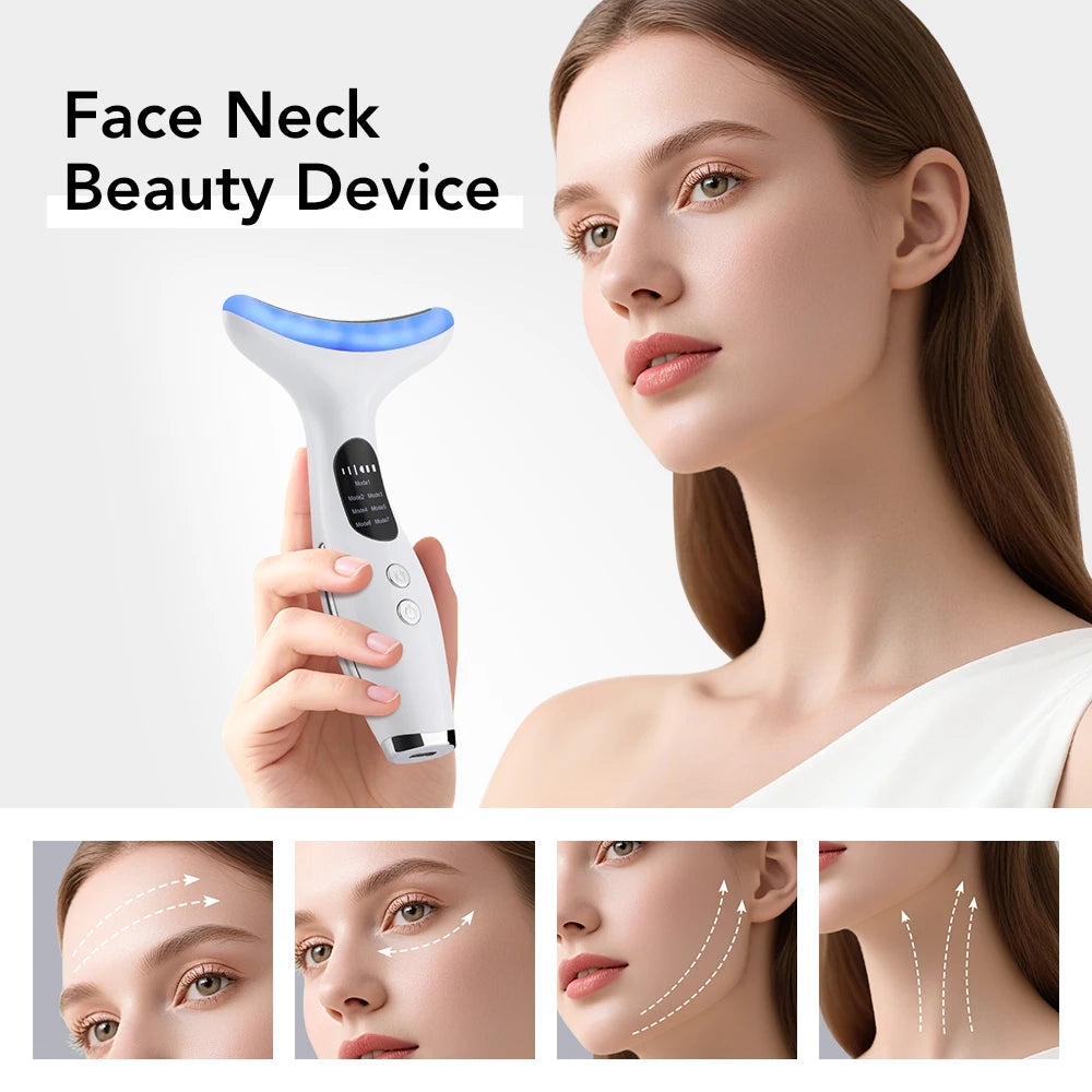 7 Colors LED Lights Neck Face Beauty Device EMS Vibration Massage Improve Neck Lines anti Wrinkle Face Lifting Machine Tool