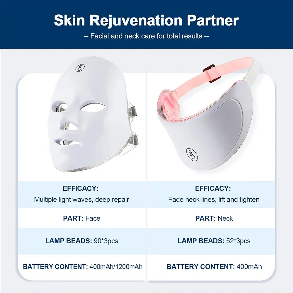 7 Colors Led Facial Mask with Neck Red Light Therapy Mask for Skin Tightening Lifting Anti-Aging Bio-Light Beauty Whitening Home
