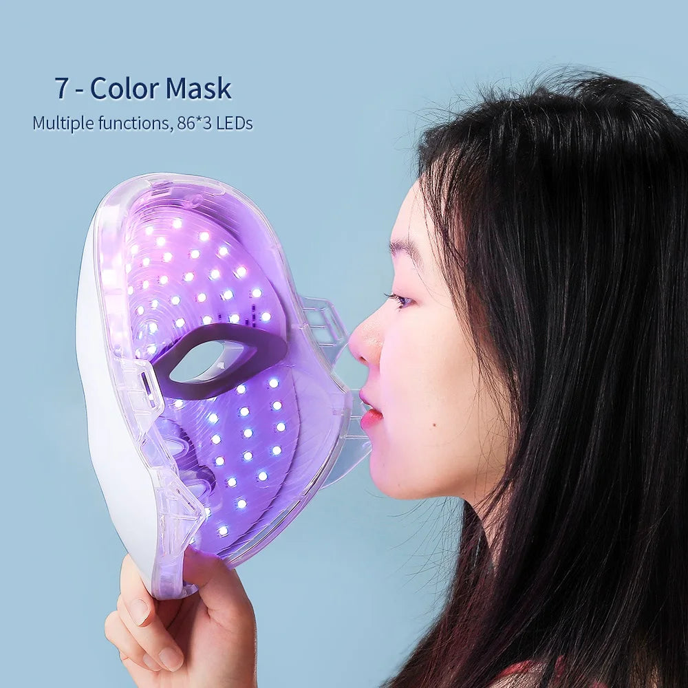 7 Colors Led Facial Mask with Neck Red Light Therapy Mask for Skin Tightening Lifting Anti-Aging Bio-Light Beauty Whitening Home