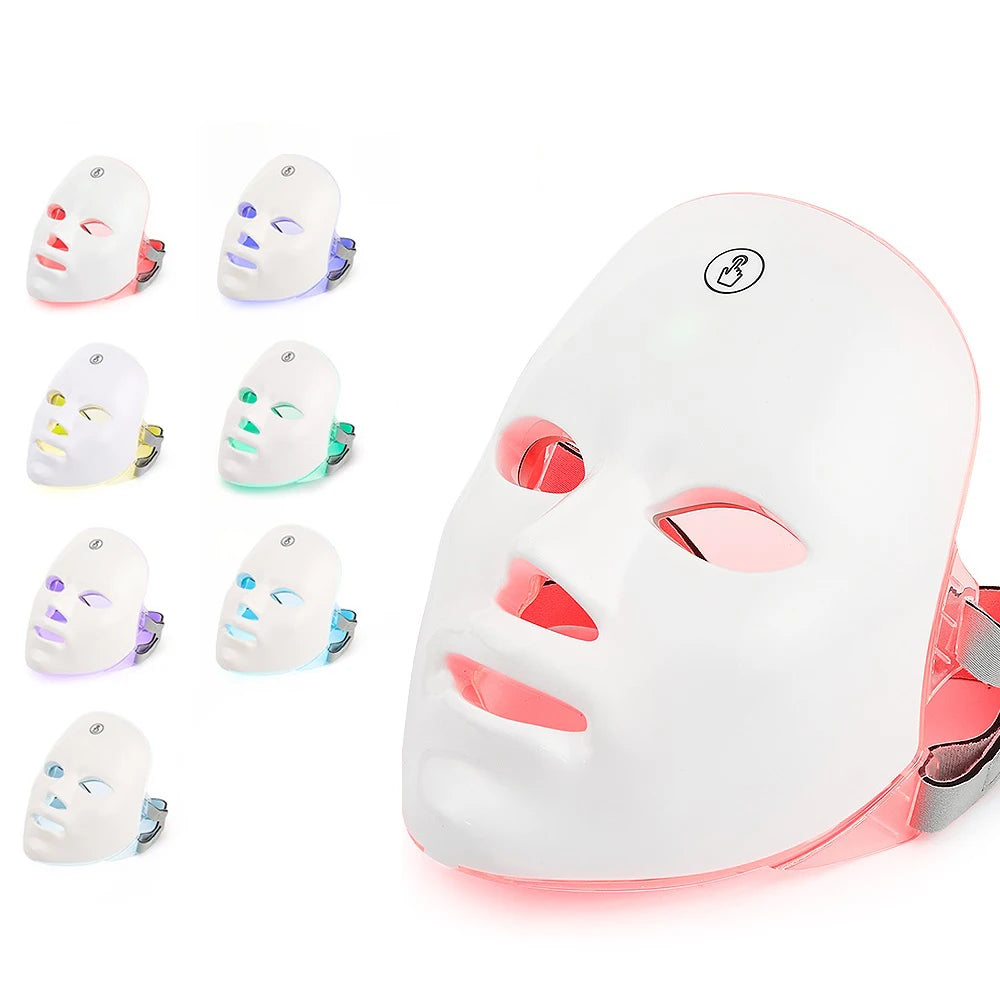7 Colors Led Facial Mask with Neck Red Light Therapy Mask for Skin Tightening Lifting Anti-Aging Bio-Light Beauty Whitening Home
